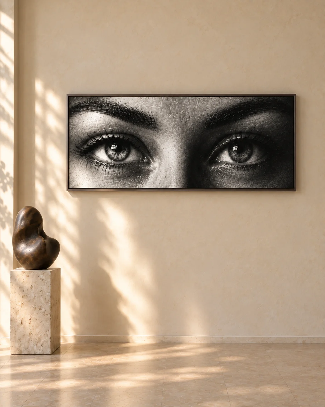 A painting and a bronze, given the room to breathe